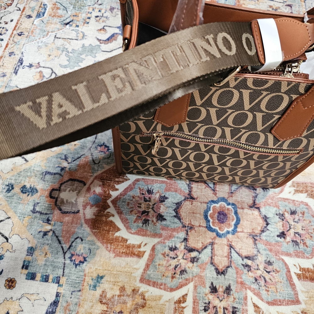 New Valentino Orlandi Vegan Leather Brown Monogram Tote - Picture 5 of 5